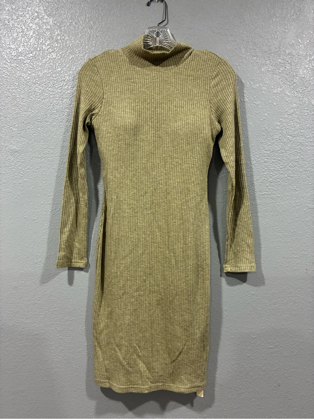 OGL Ribbed Mock Neck Long Sleeve Dress - Olive